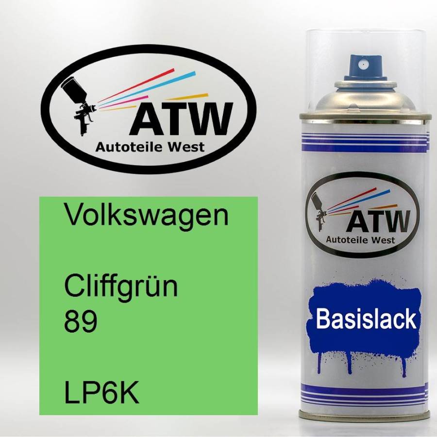 Volkswagen, Cliffgrün 89, LP6K: 400ml Sprühdose, von ATW Autoteile West.